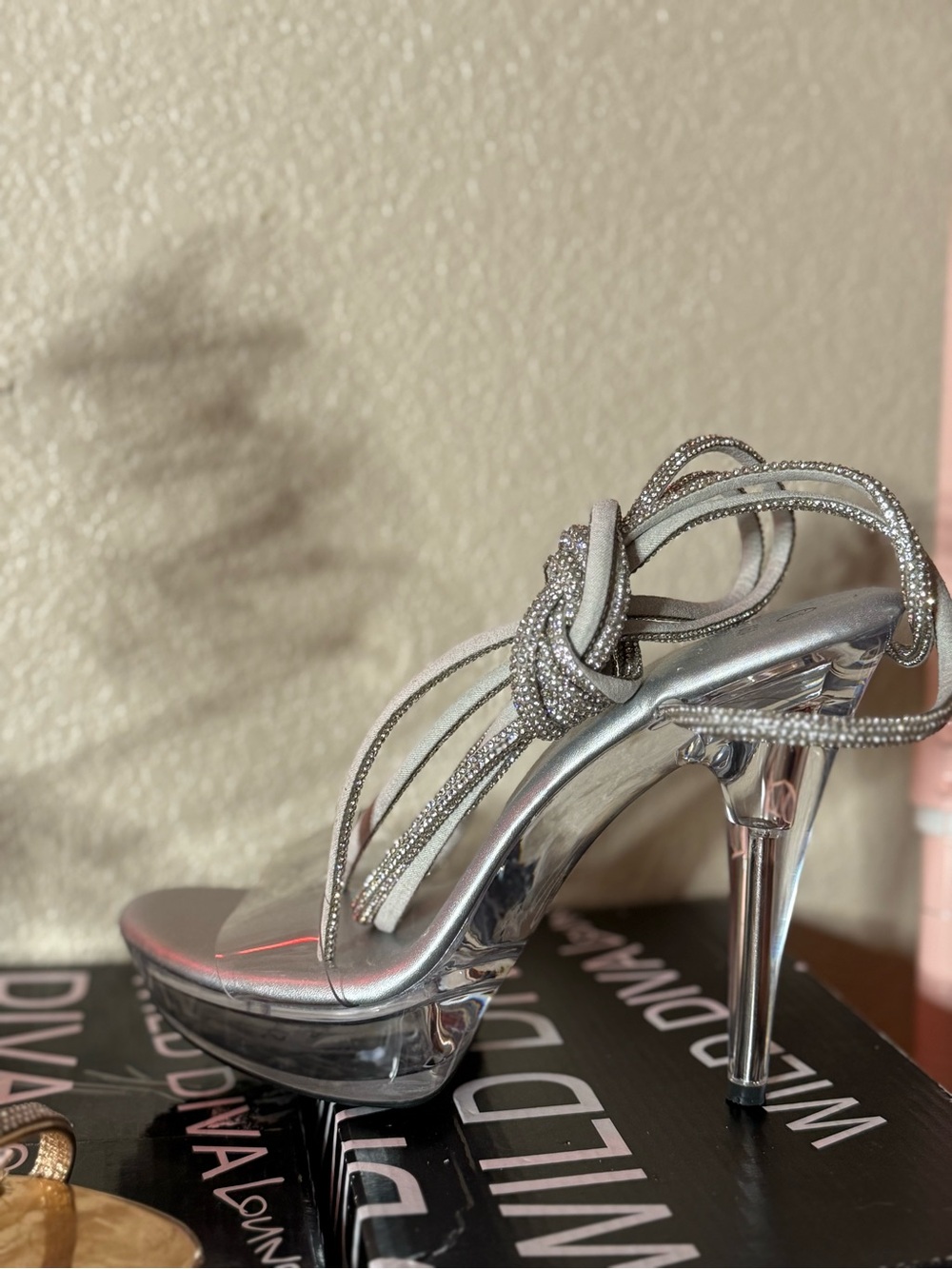 Silver Strappy Knotted Stiletto Sandals - Women